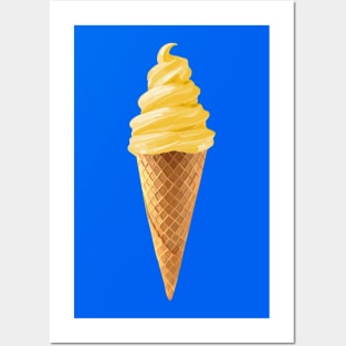 Yellow Lemon Soft Serve Ice Cream Cone Posters and Art